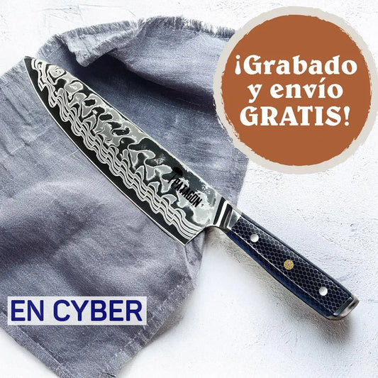 OCEANO - Cuchillo Chef Damasco 45 capas hoja ancha 21 cm PATAGÓN