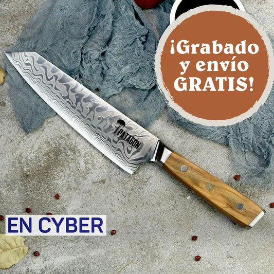 OLIVO - Cuchillo Kiritsuke Patagón Damasco 45 capas hoja ancha 20 cm