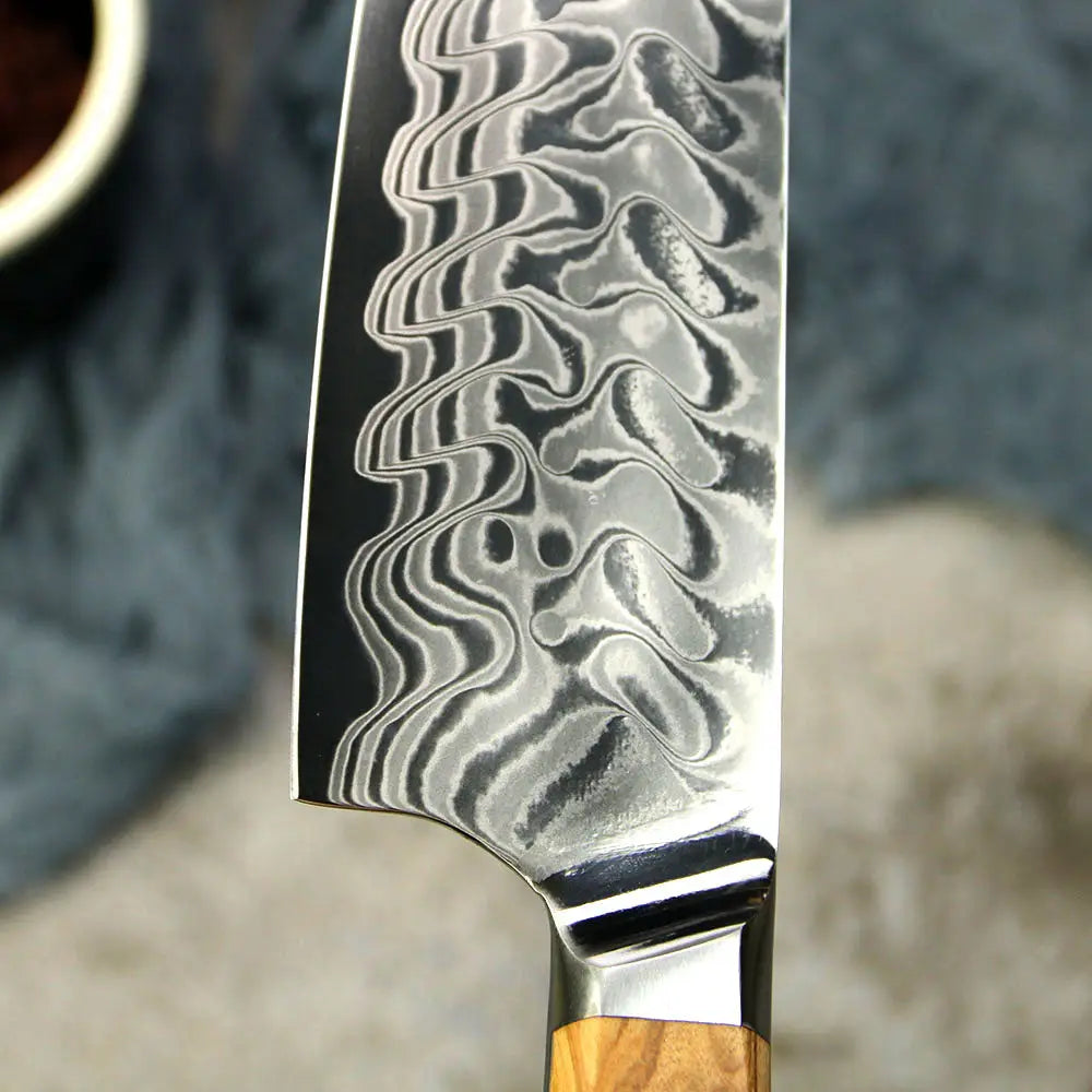 OLIVO - Cuchillo Kiritsuke Patagón Damasco 45 capas hoja ancha 20 cm