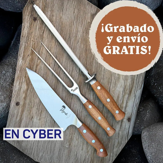 Set Parrillero Cuchillo + Tenedor + Chaira PELLÍN