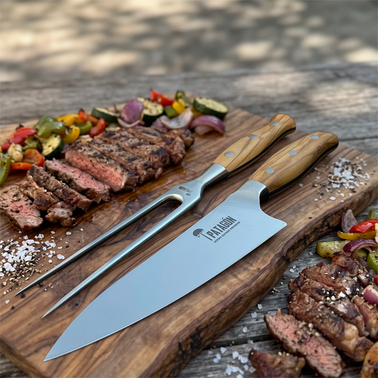 Set Parrillero 2 piezas Cuchillo + Tenedor PATAGÓN - OLIVO