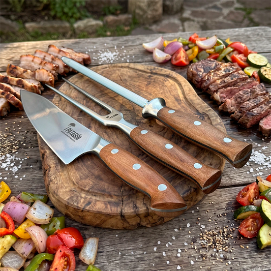 Set Parrillero 3 piezas - Cuchillo + Tenedor + Chaira PATAGÓN - PELLÍN