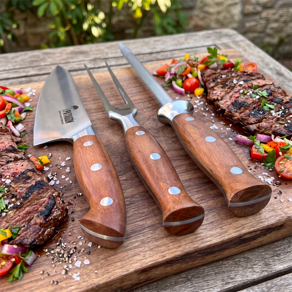 Set Parrillero 3 piezas - Cuchillo + Tenedor + Chaira PATAGÓN - PELLÍN