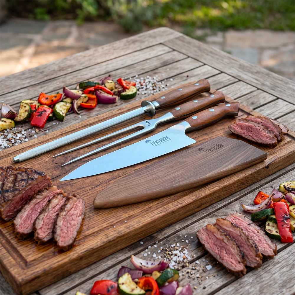 Set Parrillero 3 piezas - Cuchillo + Tenedor + Chaira PATAGÓN - PELLÍN